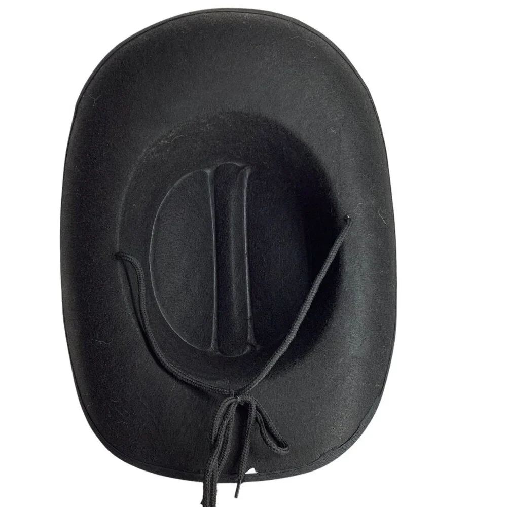 Western Cowboy Cowgirl‎ Hat Black Felted Adult One Size Wide Brim Chin Strap